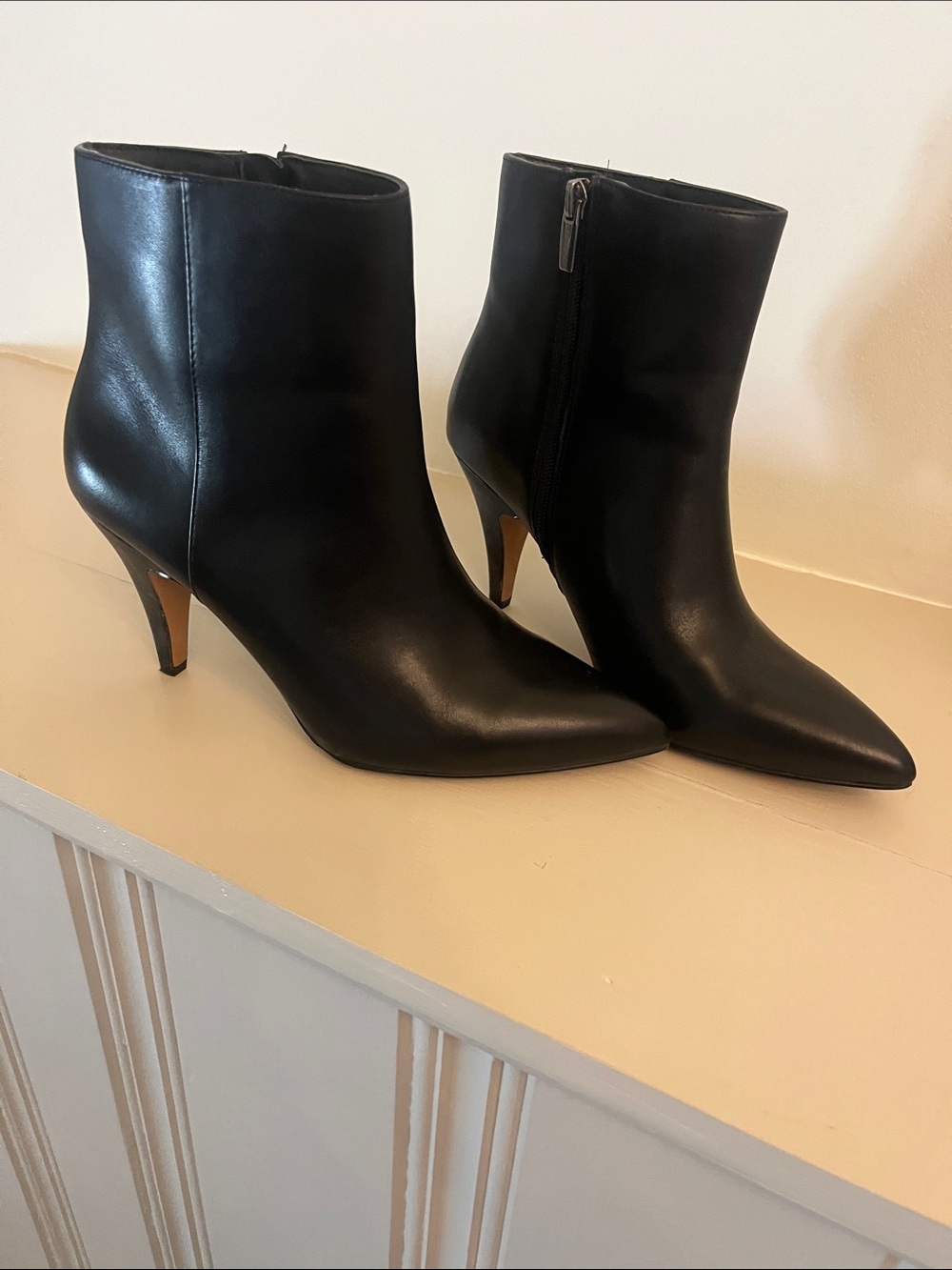 Vince Camuto Black Pointed Toe Leather Ankle Boots